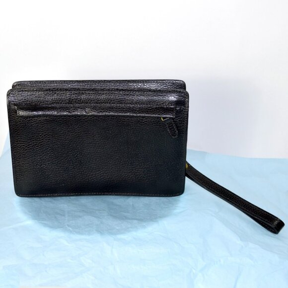 Vintage Bally Unisex Black Pebbled Leather Wristlet Clutch - Picture 4 of 10